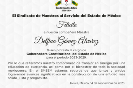 SMSEM FELICITA A LA MAESTRA DELFINA GÓMEZ ÁLVAREZ